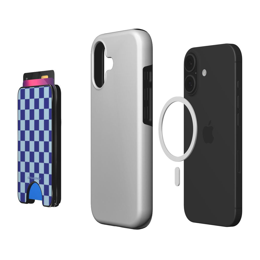 Cobalt Checkered MagSafe Wallet Stand