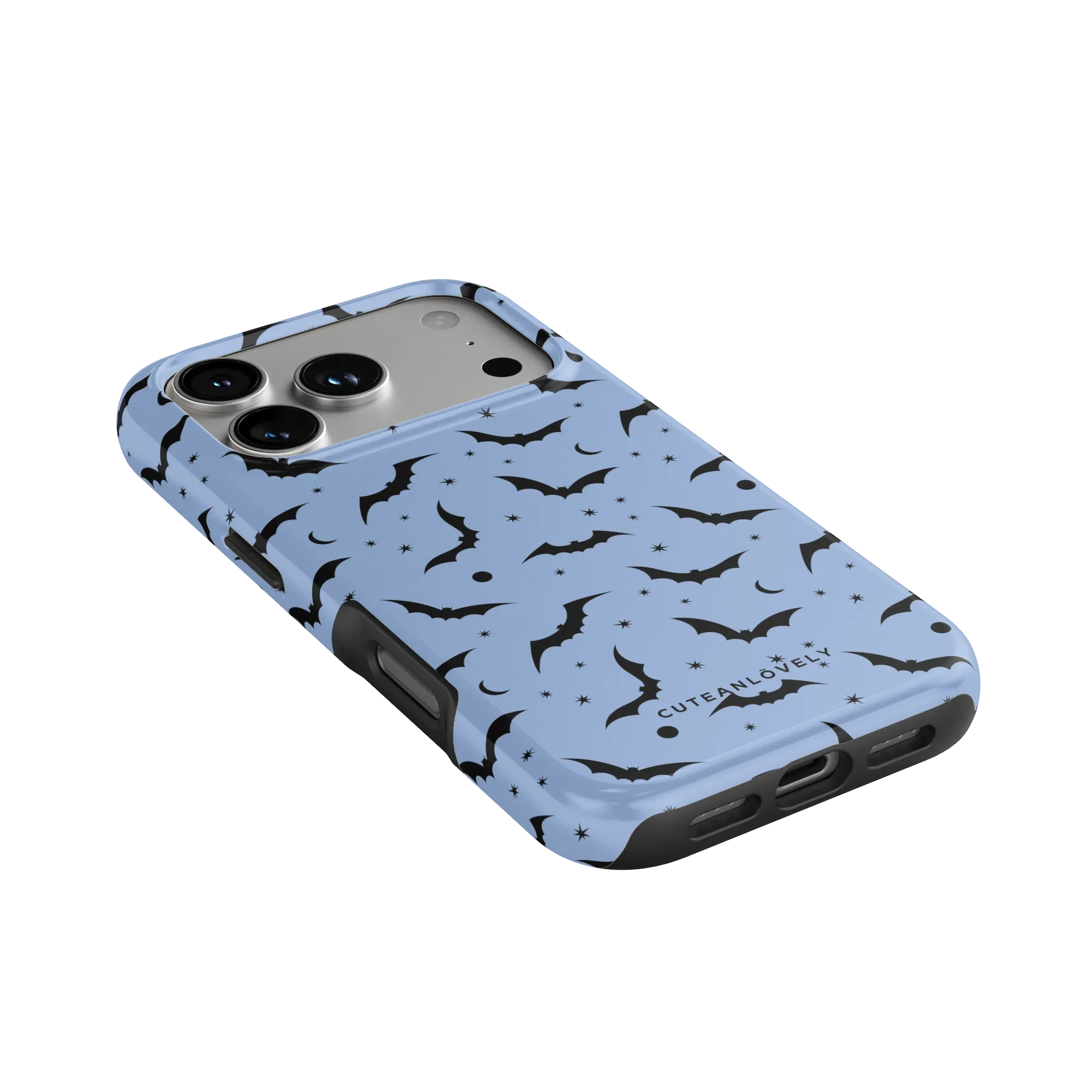 CUTEANLOVELY Blue Bats MagSafe iPhone Case - iPhone 17 Pro - Angled Back View