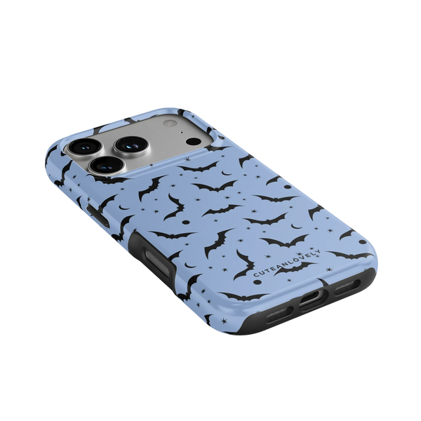 CUTEANLOVELY Blue Bats MagSafe iPhone Case - iPhone 17 Pro - Angled Back View