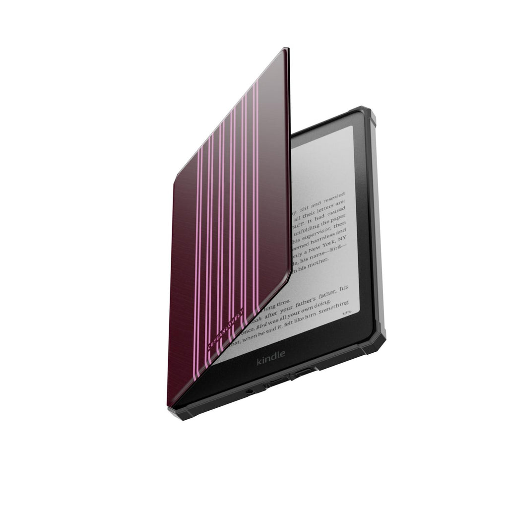 CUTEANLOVELY Burgundy Stripe Kindle Paperwhite 5 11th Gen Case Open