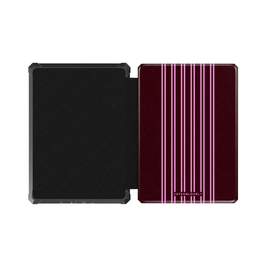 CUTEANLOVELY Burgundy Stripe Kindle Paperwhite 5 11th Gen Case Protective