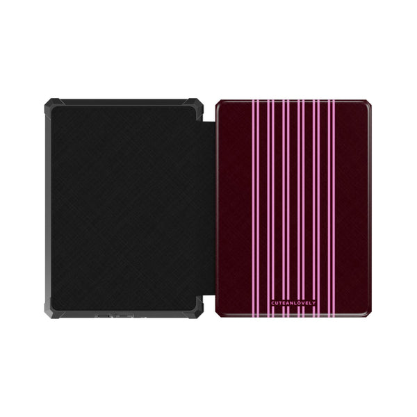 CUTEANLOVELY Burgundy Stripe Kindle Paperwhite 5 11th Gen Case Protective