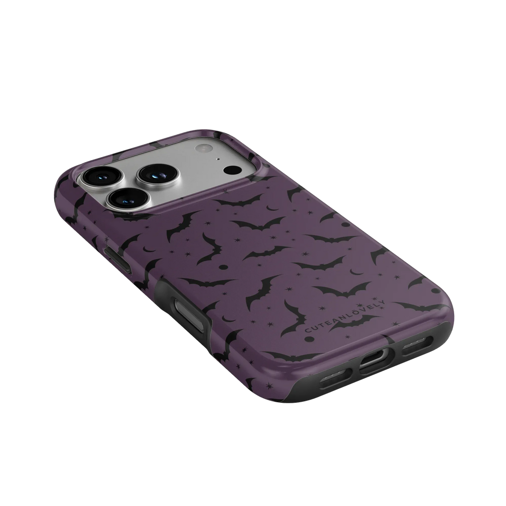 CUTEANLOVELY Dark Cherry Bats MagSafe iPhone Case - iPhone 17 Pro - Angled Back View