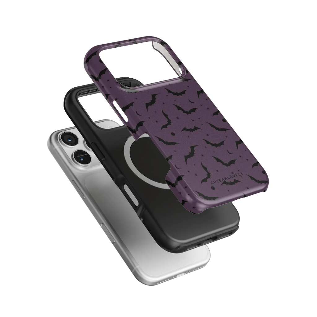 CUTEANLOVELY Dark Cherry Bats MagSafe iPhone Case - iPhone 17 Pro - Dual Layer MagSafe Construction View