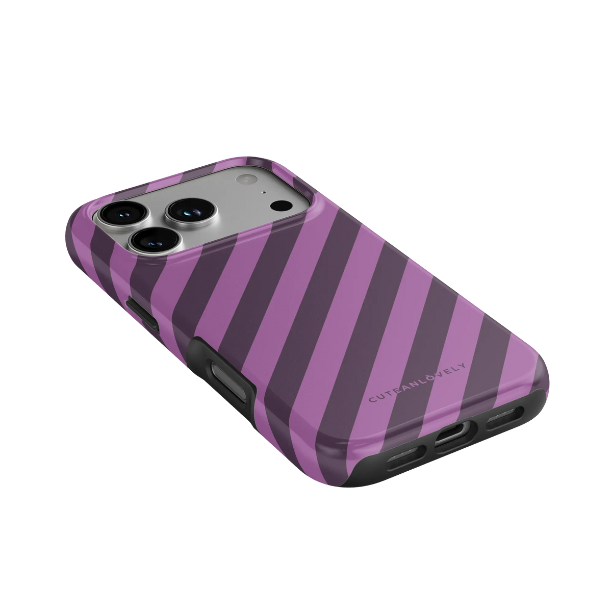 CUTEANLOVELY Dark Cherry Stripe MagSafe iPhone Case - iPhone 17 Pro - Angled Back View