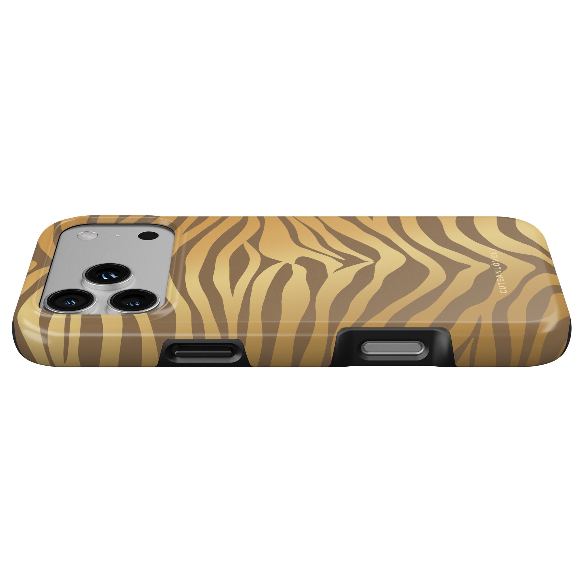 CUTEANLOVELY Golden Zebra Print MagSafe iPhone 17 Pro Case MagSafe Compatible Button View