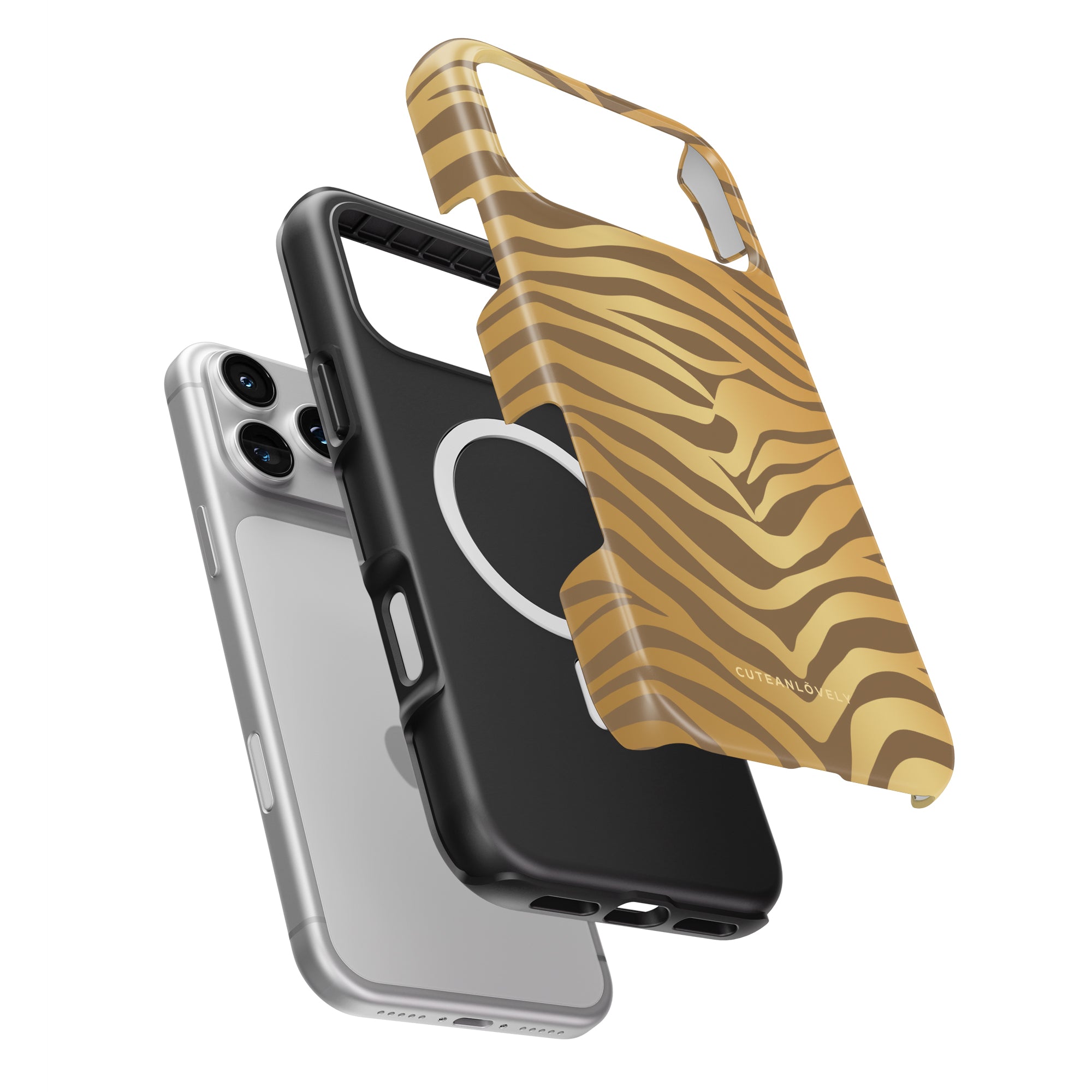 CUTEANLOVELY Golden Zebra Print MagSafe iPhone 17 Pro Case MagSafe Compatible Expanded View
