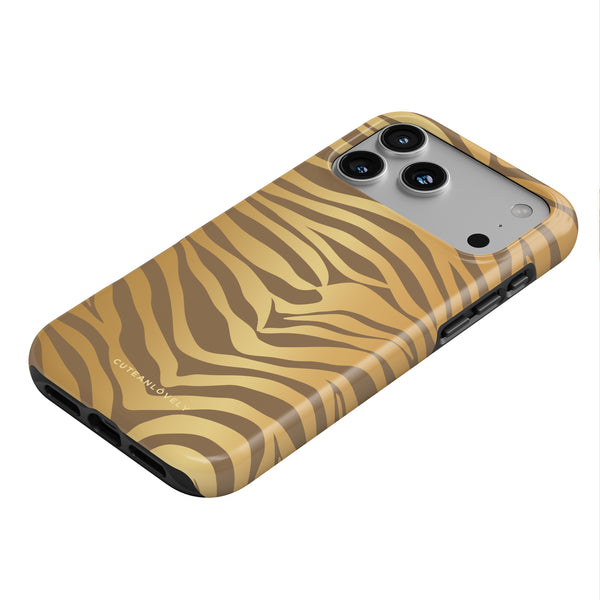 CUTEANLOVELY Golden Zebra Print MagSafe iPhone 17 Pro Case MagSafe Compatible Flat View