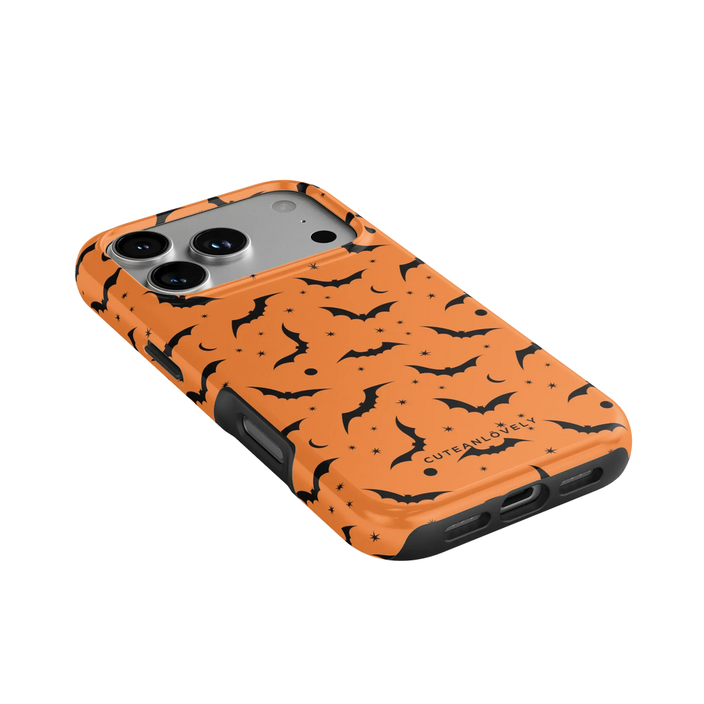 CUTEANLOVELY Orange Bats MagSafe iPhone Case - iPhone 17 Pro - Angled Back View