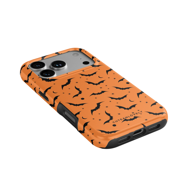 CUTEANLOVELY Orange Bats MagSafe iPhone Case - iPhone 17 Pro - Angled Back View