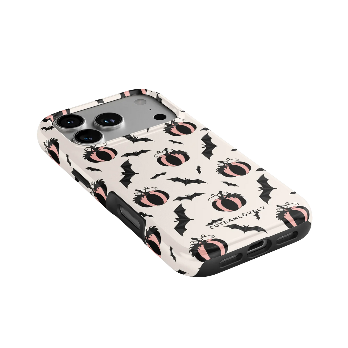 CUTEANLOVELY Pumpkin Bats MagSafe iPhone Case - iPhone 17 Pro - Angled Back View