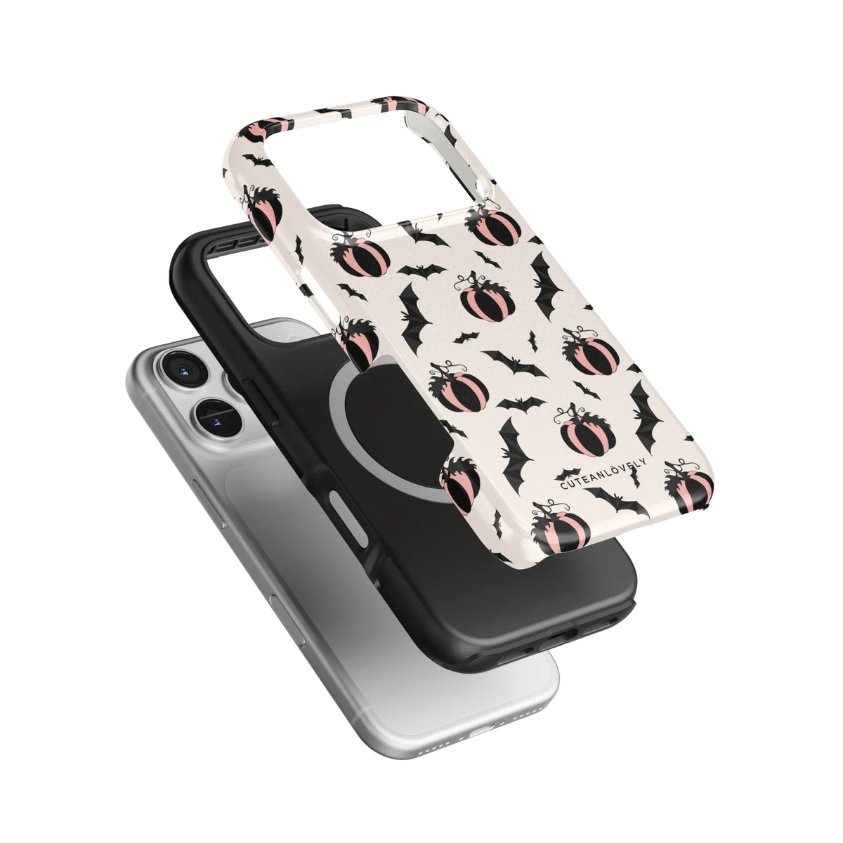 CUTEANLOVELY Pumpkin Bats MagSafe iPhone Case - iPhone 17 Pro - Dual Layer MagSafe Construction View