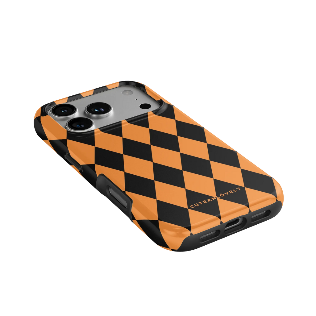 CUTEANLOVELY Pumpkin Checkered MagSafe iPhone Case - iPhone 17 Pro - Angled Back View