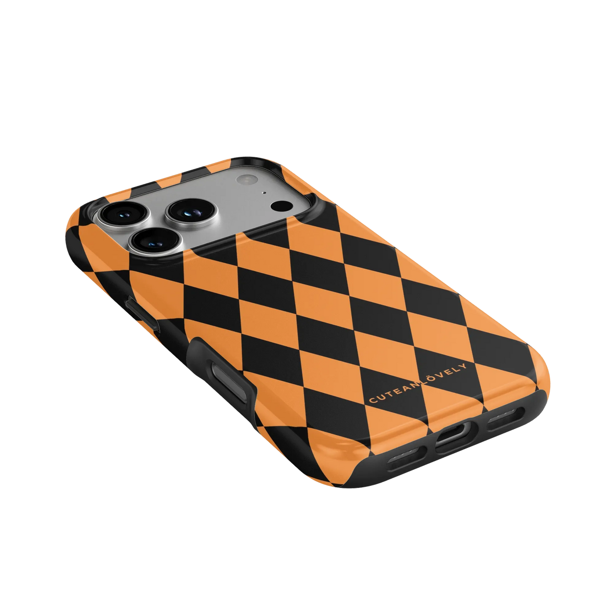 CUTEANLOVELY Pumpkin Checkered MagSafe iPhone Case - iPhone 17 Pro - Angled Back View