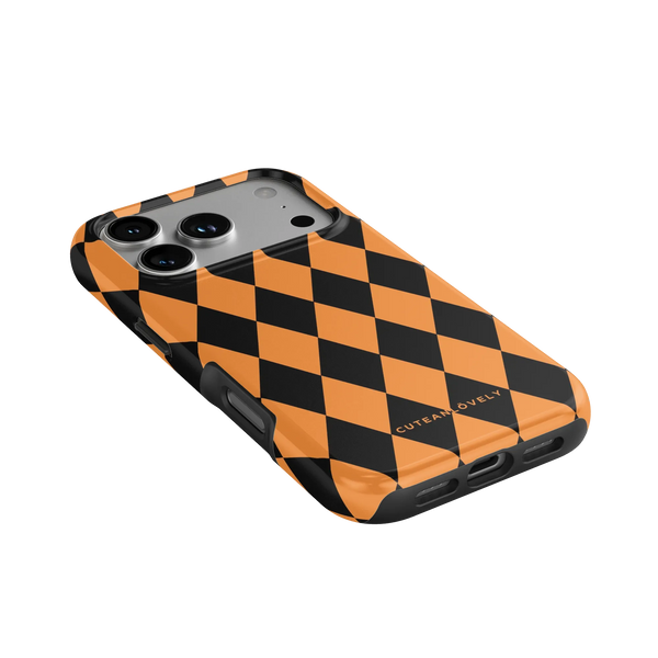 CUTEANLOVELY Pumpkin Checkered MagSafe iPhone Case - iPhone 17 Pro - Angled Back View