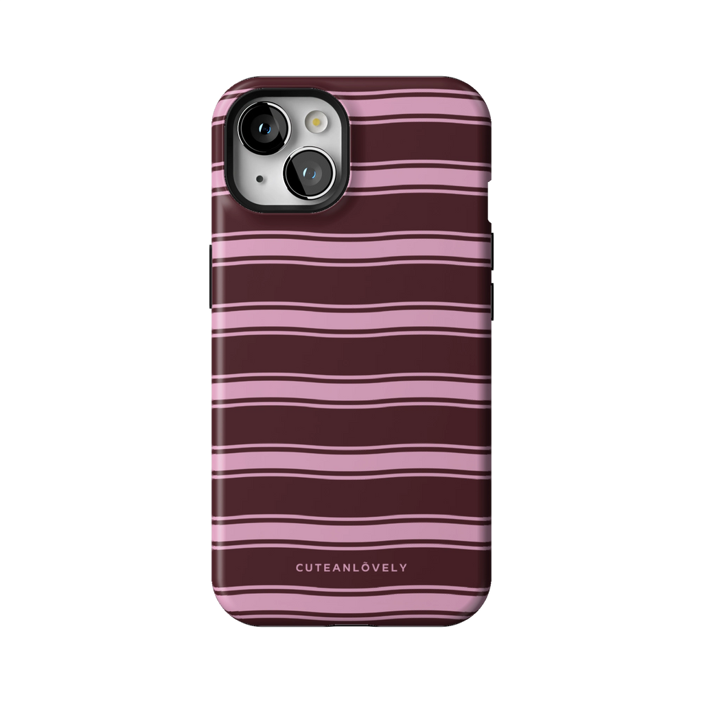 Burgundy Retro Stripe MagSafe iPhone Case