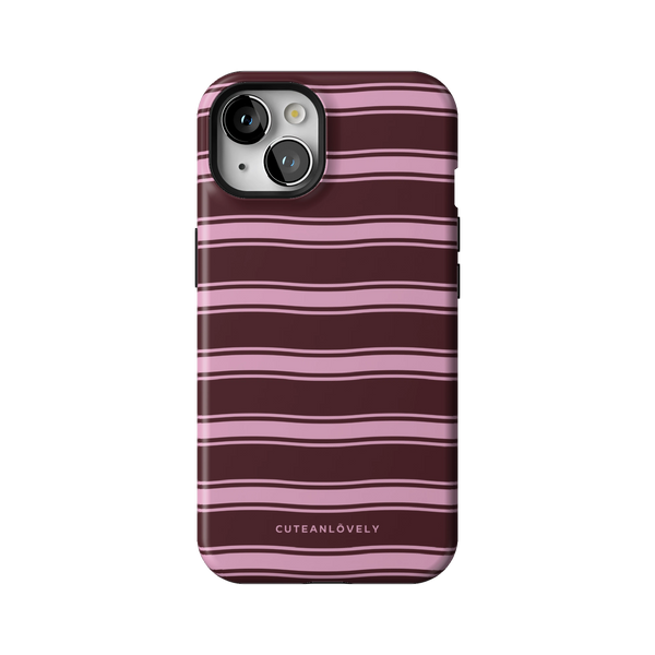 Burgundy Retro Stripe MagSafe iPhone Case