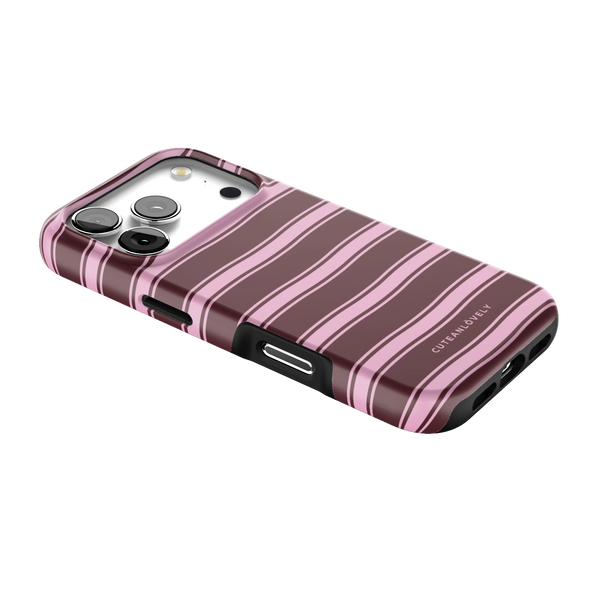 Burgundy Retro Stripe MagSafe iPhone Case