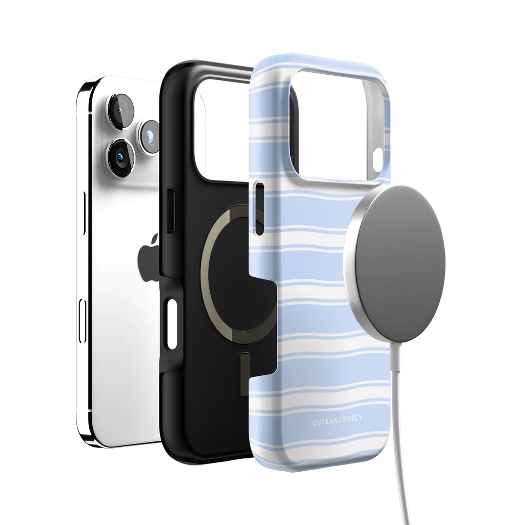 Blue Retro Stripe MagSafe iPhone Case