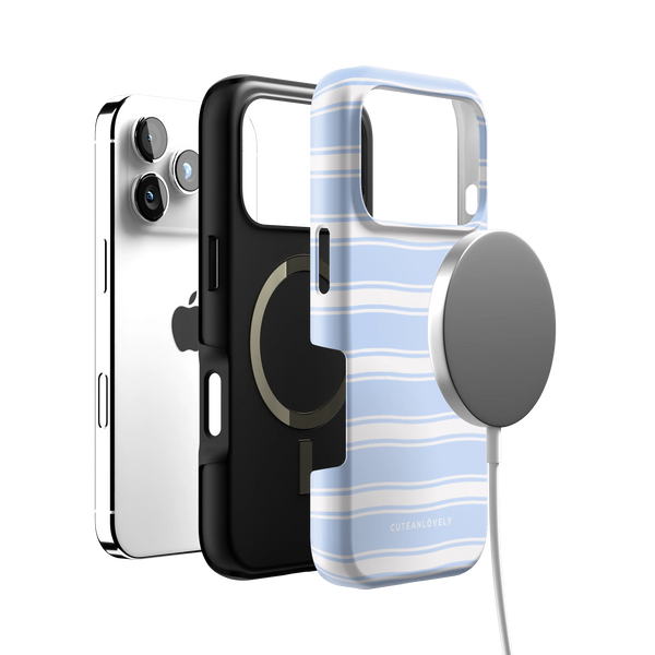 Blue Retro Stripe MagSafe iPhone Case