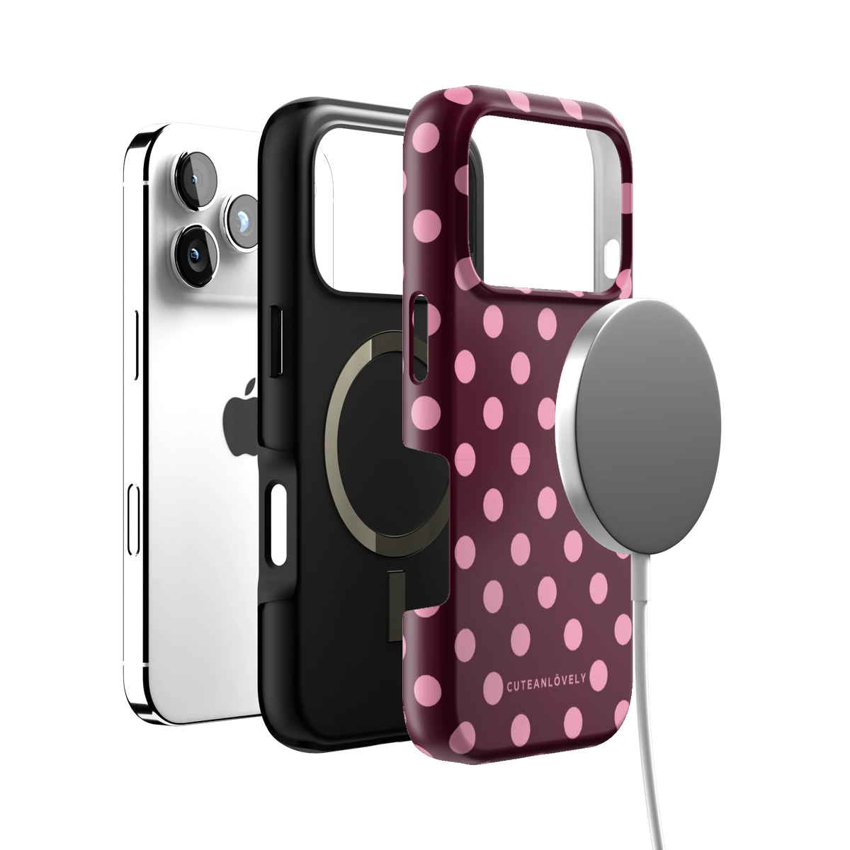 Berry Pink Polka Dot MagSafe iPhone Case