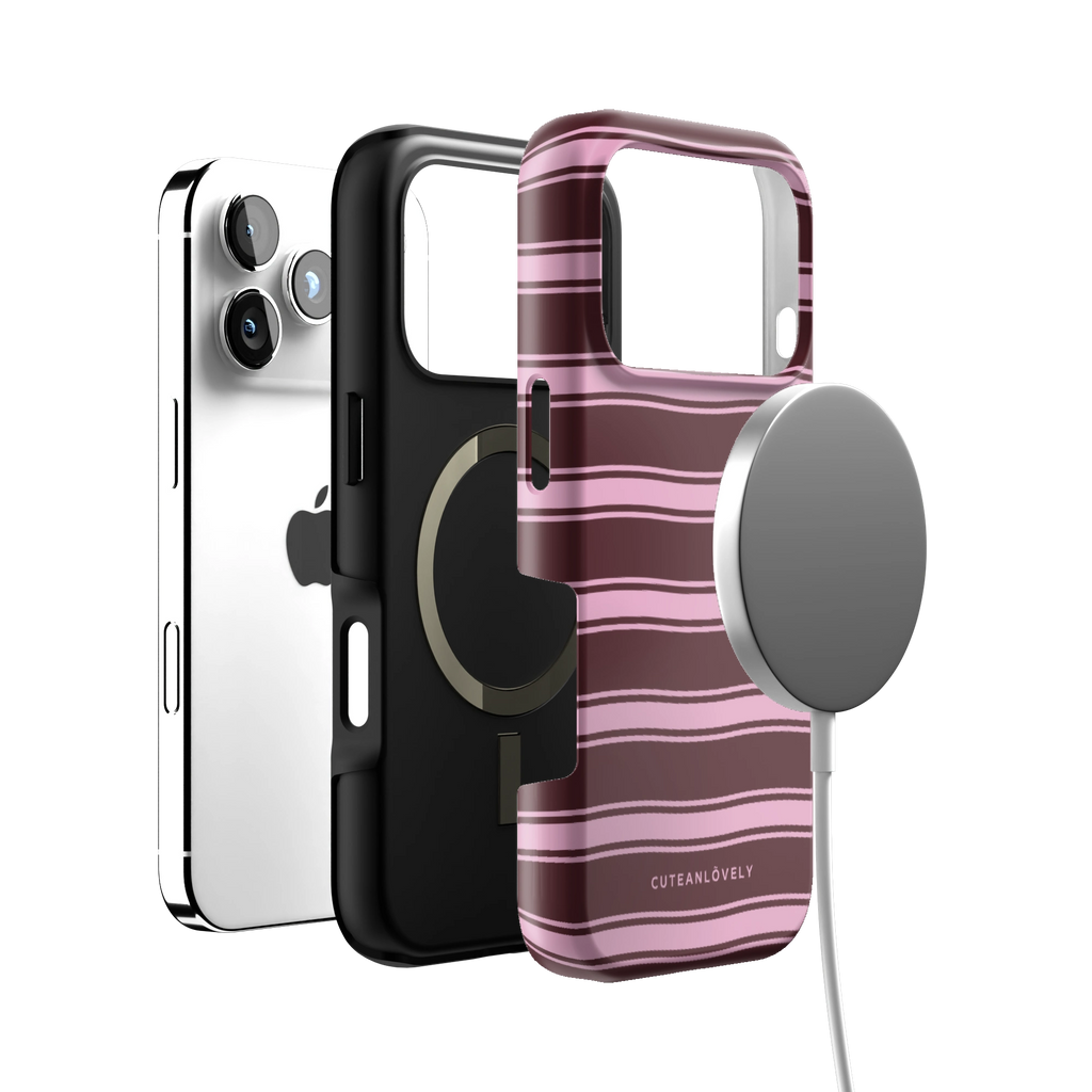 Burgundy Retro Stripe MagSafe iPhone Case