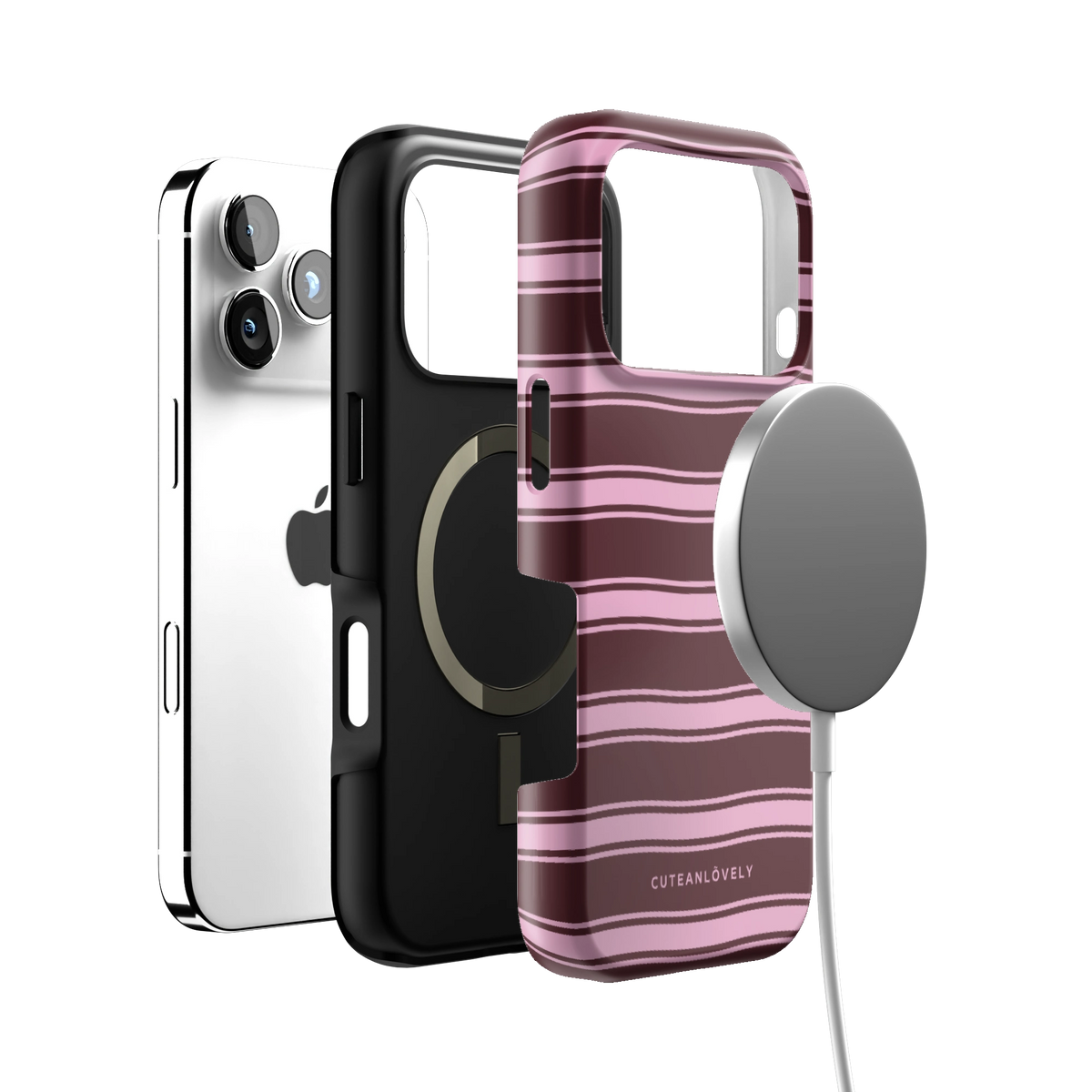Burgundy Retro Stripe MagSafe iPhone Case