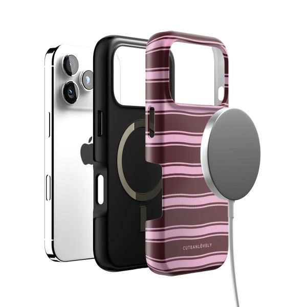 Burgundy Retro Stripe MagSafe iPhone Case