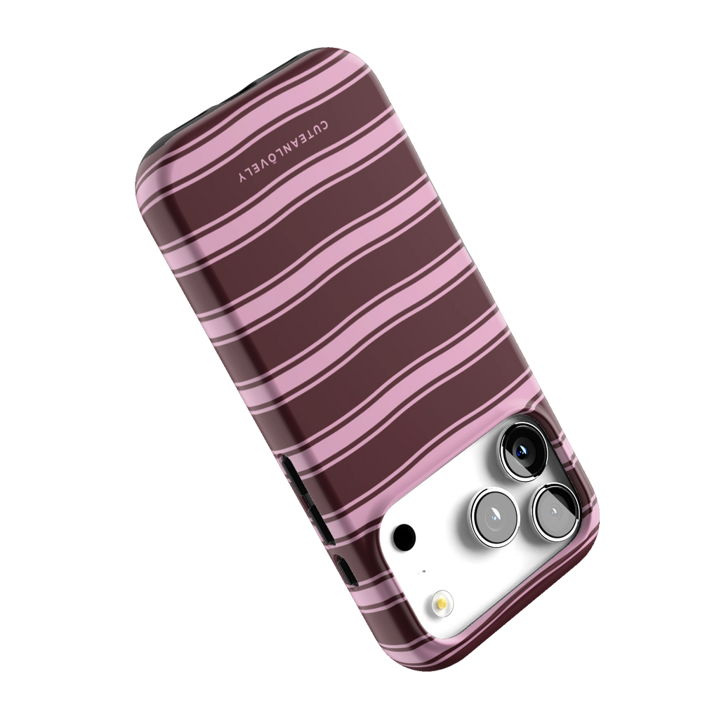 Burgundy Retro Stripe MagSafe iPhone Case