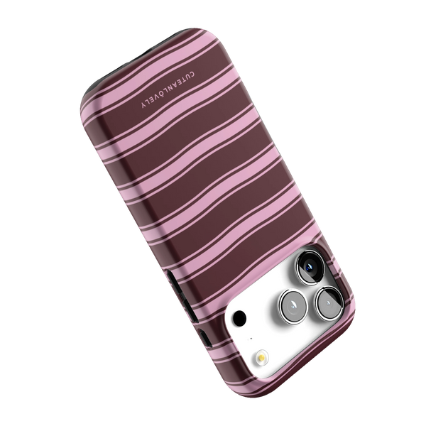 Burgundy Retro Stripe MagSafe iPhone Case