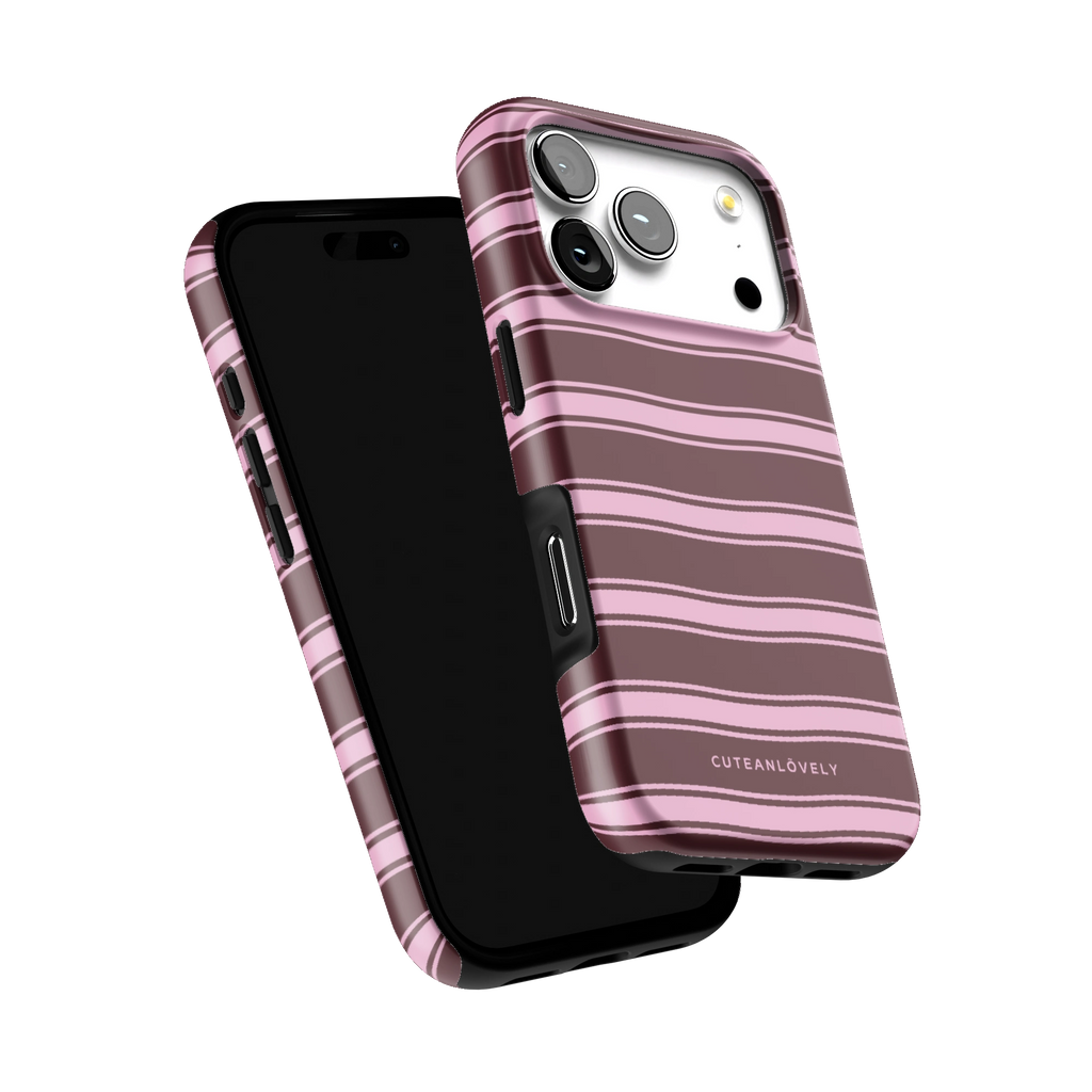 Burgundy Retro Stripe MagSafe iPhone Case