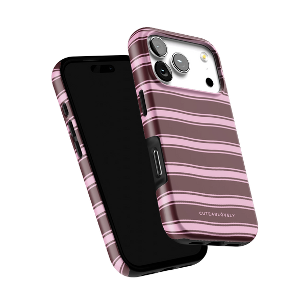Burgundy Retro Stripe MagSafe iPhone Case