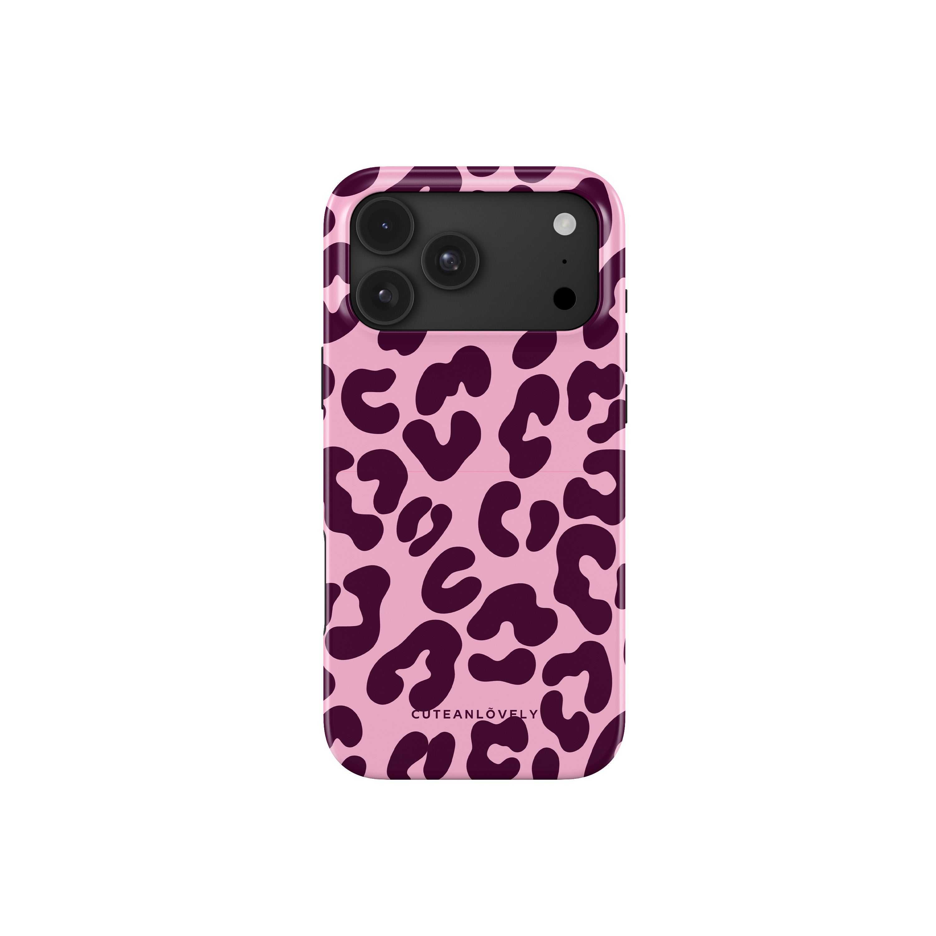 Orchid Leopard MagSafe case for iPhone 17 Pro Max in deep plum leopard spots on glossy pink background, back view - CUTEANLOVELY
 Main image